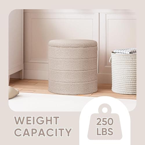 PINPLUS Storage Ottoman, 29.9 inches Velvet Sherpa Folding Storage Round Foot Rest Ottoman Beige Color,16.9" D x16.9 W x 17.7" H thumbnail 5