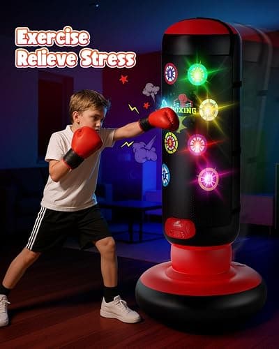 HopeRock Punching Bag for Kids, Boxing Set with Scoring, Light, Music, 4 Game Modes, Inflatable Boxing Bag with Gloves, Birthday Gifts Toys for 4-8-12 Years Old Boys thumbnail 4