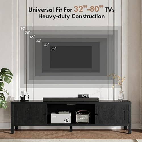GOUUN 70 Inches Modern Black TV Stands for 65 75 Inches TV Media Console for Living Room Soft-Close Doors TV Entertainment Center with Cabinet Storage Wood Television Cabinet for Bedroom thumbnail 4