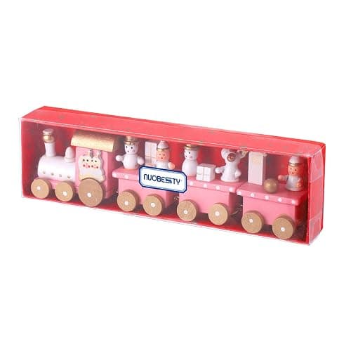 NUOBESTY Winter Wonderland Wooden Mini Train Set for Christmas Party Decorations Under Tree Pink thumbnail 7