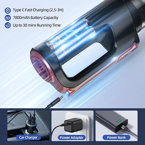 MONOZEL Handheld Vacuum Cleaner, 18000Pa 2 in 1 Cordless Car Vacuum Cleaner&Air Duster, 130W Brushless Motor with 7800mAh Battery, LED Light and Multi-Nozzles, Portable for Home, Car, Office, Pet thumbnail 8