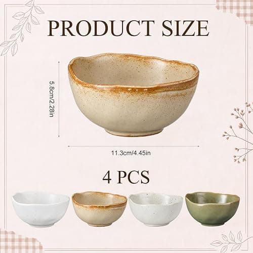 Mifoci 8 oz Set of 4 Ceramic Small Bowls, Cereal Bowls for Dessert, Yogurt, Dipping, Side Dishes, Farmhouse Vintage Dinnerware for Kitchen Weddings thumbnail 2