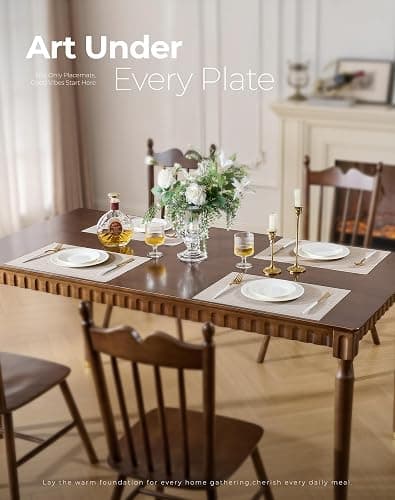 Leetaltree Beige Placemats Set of 6 - Heat Resistant Non-Slip Place mats for Dining Table, Washable Durable PVC Vinyl Woven Table Mats(Beige, 6) thumbnail 4