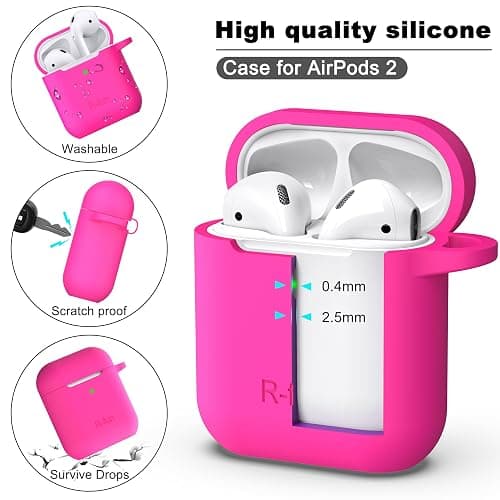 R-fun for AirPod 2nd Generation Case Cover, Soft Silicone Protective Cover with Keychain for Women Men Compatible with AirPod 2nd 1st Generation Charging Case, Front LED Visible-Rose Pink thumbnail 6