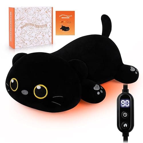 Electric Heating Pad for Period Cramps, Cuddly Soft 14" Black Cat Plush with a Hot Soft Belly USB Powered, Menstrual Heating Pad Neck Shoulder Pain Relief, Christmas Birthday Gift for Daughter Wife - Image 1