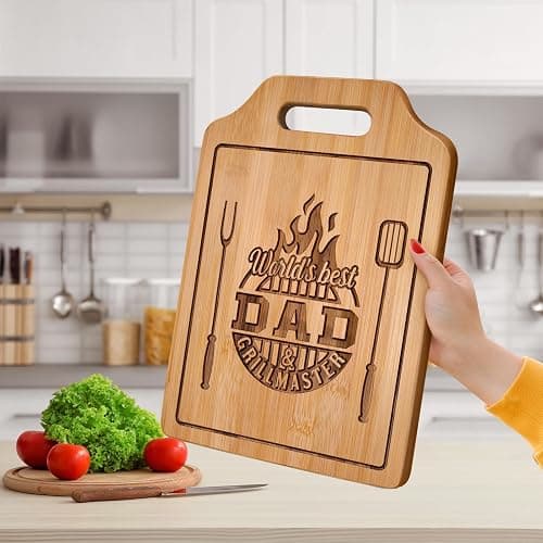 AceThrills Father Day Gift for Dad Gift for Dad from Daughter Son Wife, Birthday Gift for Dads Gifts Who Wants Nothing - Engraved Bamboo Cutting Board 13.78"L x 9.84"W x 0.4"Th thumbnail 4