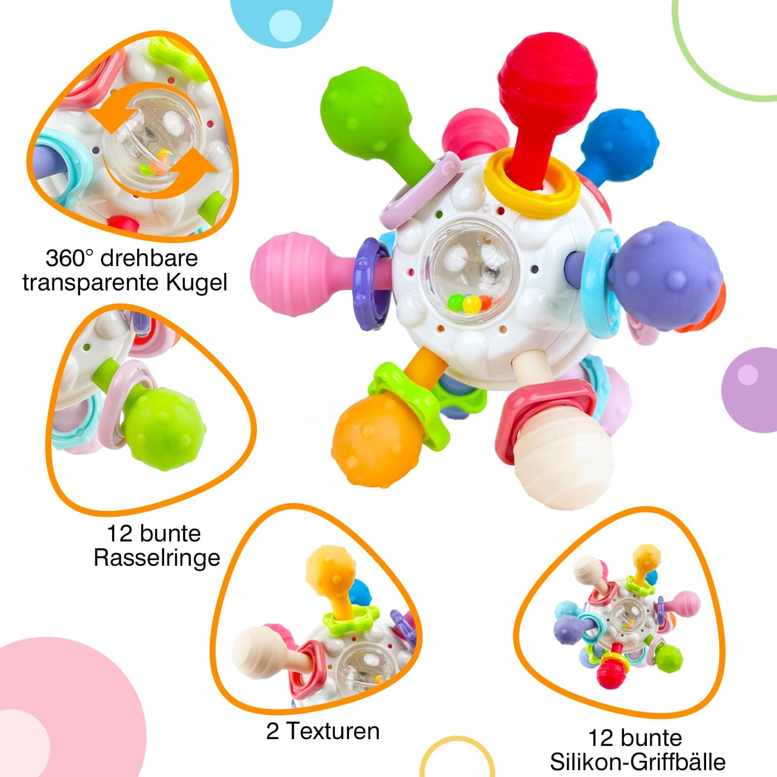Montessori Teething Toy for Babies from 3 Months and Over 3 Months Sensory Rattle, Grab Ball, Silicone Baby Toy, Montessori Motor Skills Toy, Baby Gift from 0/6/9 Months - 1 Year thumbnail 2