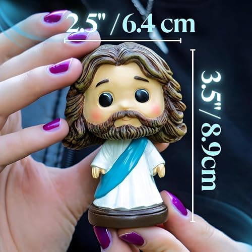Jesus Bobblehead for Car Dashboard - 3.5" Resin Baby Blue Mini Jesus Figure/Statue - Christian Car Decor - Small Jesus Figurine for Desk, Shelf & Home thumbnail 3