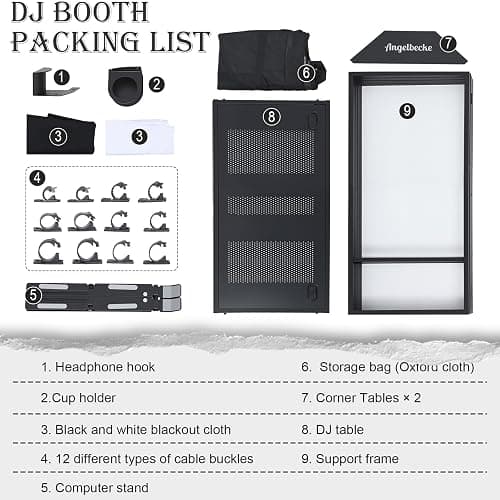 ANGELBECKE Portable DJ Booth Facade. DJ Table. Heavy-Duty DJ Table Stand Portable Booth, Iron Plate Surface DJ Facade Booth, with Carry Bag & Hook & Cup Holder (41.3"L x 20.4"W x 43.3"H) thumbnail 5