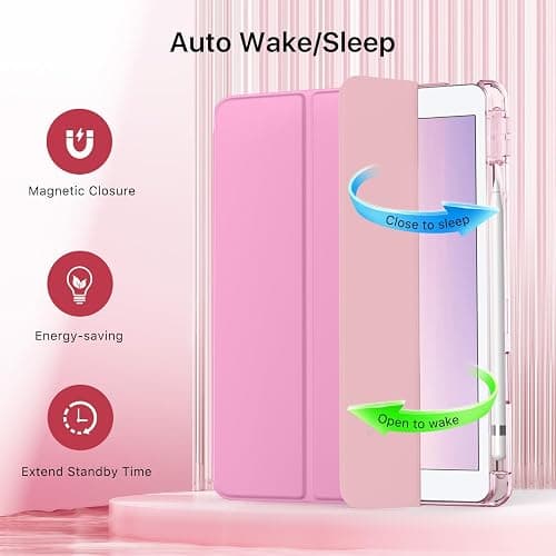 MoKo for iPad 9th/8th/7th Generation Case 10.2-Inch 2021/2020/2019 with Pencil Holder, Slim Light Trifold Smart Protective Cover for iPad 10.2 with Hard PC Translucent Back Shell, Pink thumbnail 7