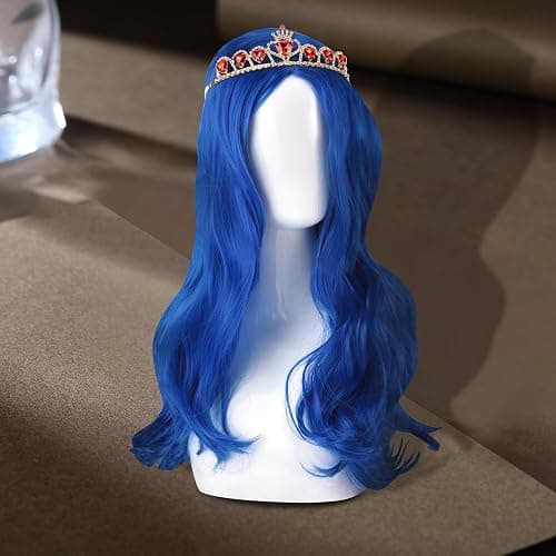 KDLCY Evie Descendants Costumes Wigs Cosplay Wig with Crown for Halloween Costumes and Party (Long Blue) thumbnail 4