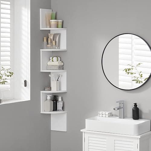 VASAGLE 5-Tier Corner Shelf, Floating Wall Display Shelf | For Plants, CDs, Decorations, Modern, Living Room, Study, Kitchen, Bedroom, Cloud White, CUSTOS Collection LBC72WT thumbnail 5