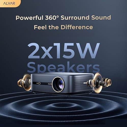 ⭐⭐⭐ [1000 ANSI & Audio by DBX-TV] Alvar Smart Projector with WiFi 6 and Bluetooth, 30W Speakers, NetfIix Licensed & DoIby Audio Outdoor Proyector, Auto Focus Native 1080P Projector with HDR10, Black thumbnail 4