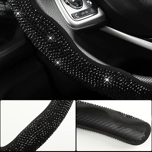 West Llama Diamond Bling Car Steering Wheel Cover with Crystal Rhinestones,3PCS Segmented Steering Wheel Protector,Universal for 99% Cars for Women(Black with Black Diamond) thumbnail 5