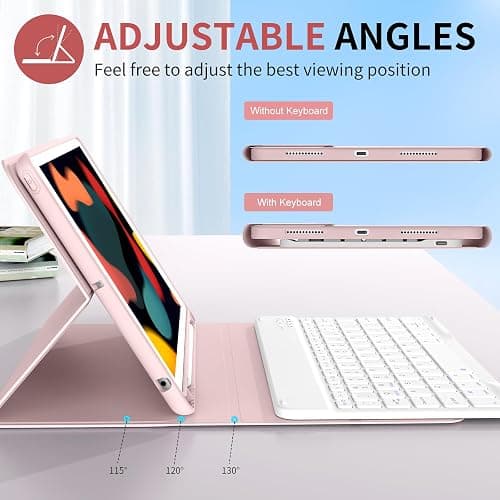 KenKe for iPad 9th Generation 2021 / for iPad 8th Gen 2020 / for iPad 7th Gen 2019 10.2 Keyboard Case with Built-in Pencil Holder, Detachable Wireless Bluetooth Keyboard Cover 10.2 inch Case, Pink thumbnail 5
