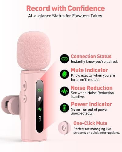 USB C Lavalier Microphone Wireless Mini Mic for Type-C Android Phone/Tablet/PC Video Recording Clip-on Mics with Rotatable Clip&Denoise Recording, Ideal for Vlog Tiktok Youtube Content Creator, Pink thumbnail 4