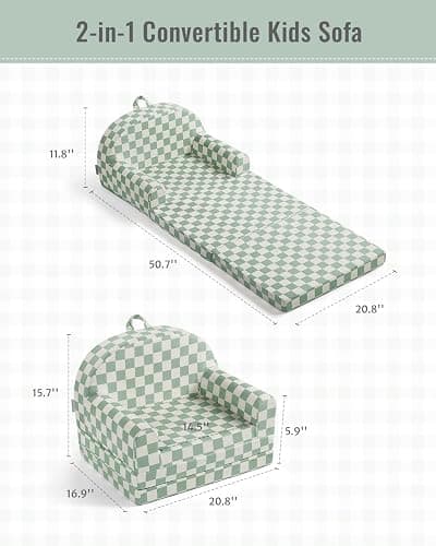 Blissful Diary Kids Couch, 2-in-1 Soft Toddler Couch Fold Out, Toddler Chair Comfy, Convertible Sofa to Lounger, Kids Furniture for Playroom, Gift for Birthday, Children's Day, Sage thumbnail 3
