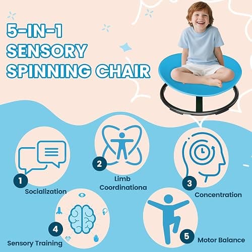 21" L × 19" W Large Size Spinning Chair for Autistic Kids, Toddler Sensory Spinning Chair, Sensory Toys Gifts for Kids with Autism & ADHD, Sit and Spin Training Body Coordination, Azure Rounded Shape thumbnail 6