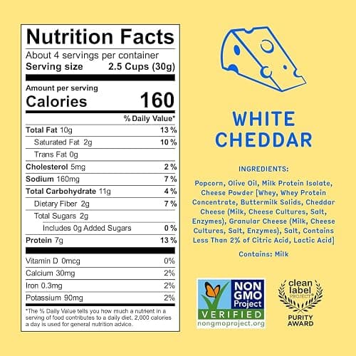 Khloud Protein Popcorn - White Cheddar - 7g Protein Snacks for Adults & Kids - Flavored Popcorn Made with Real Ingredients & Milk Protein Isolate - Non-GMO, Gluten-Free, Kosher, 4oz, 4pk thumbnail 2