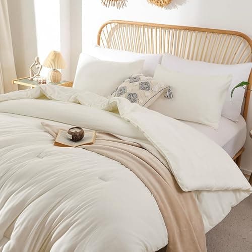 ROSGONIA Queen Comforter Set Ivory, 3pcs(1 Boho Ivory Comforter & 2 Pillowcases) All Season Soft Bedding Lightweight Bedspread Blanket Quilt Bed thumbnail 6
