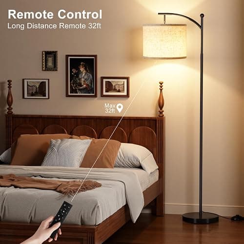 Ambimall 60" Floor Lamp with Remote Control and Stepless Dimmable Bulb, Colors Temperature & Brightness Adjustable, Modern Floor Lamps for Living Room（Beige Shade & Black Pole） thumbnail 6