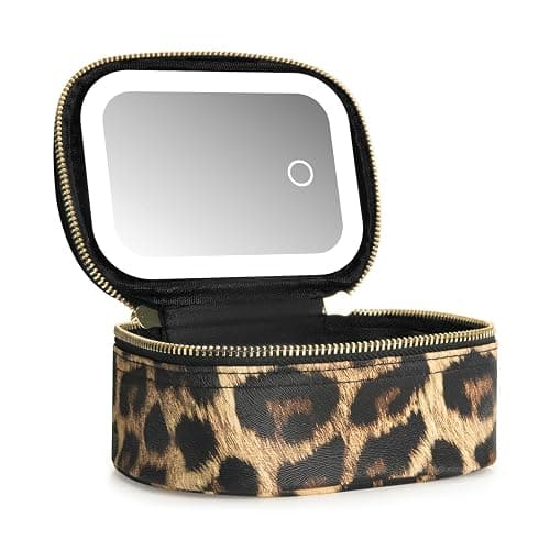 Mini Makeup Bag with Led Mirror, Small Travel Make up Bag 3 Light Modes Adjustable Brightness, for Women Organizer Cosmetic Bag, Portable Travel Train Toiletry Bag, for Pool Parties Work Touch-Ups - Image 1