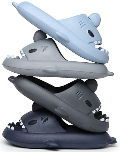 Men's and Women's Shark Slides Cloud Slippers Summer Novelty Open Toe Slide Sandals Anti-Slip Beach Pool Shower Shoes with Cushioned Thick Sole - 7-8 Women/6-7 Men - Light Grey thumbnail 5