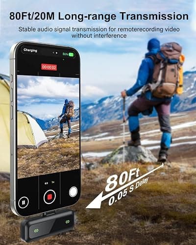 Wireless Lavalier Microphone for iPhone 15/16-2 Pack USB-C Mini Mic for iPhone, Android, iPad with Noise Cancelling & LED Display, Crystal Clear Recording for TikTok, YouTube, Podcast, Vlogging thumbnail 5