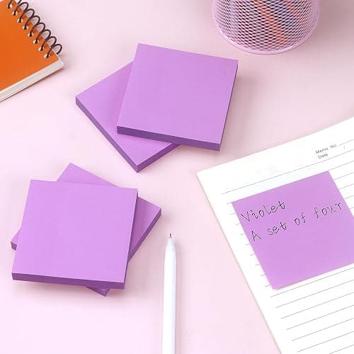 Sticky Notes 3x3 Self-Stick Notes Bright Colors Sticky Notes 4 Pads 100 Sheets/Pad (Purple) - Purple thumbnail 2