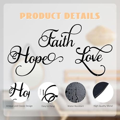 ESTART Faith Hope Love 3 Pieces Metal Wall Decor Inspirational Black Letter Sign Wall Art Rustic Vintage Farmhouse Word Metal Sign Family Wall Decor for Home Bedroom Living Room thumbnail 4