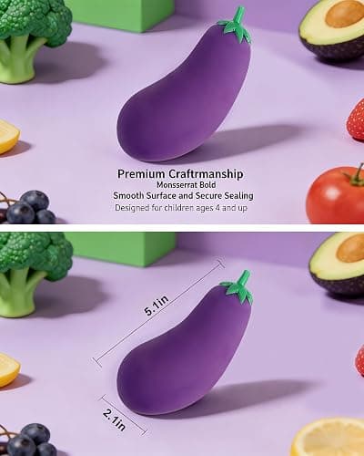 Stretchy Glue-Sand Filled Rubber, Latex Soft Decompression Toy,Squishy Toy, Fake Fruits and Vegetables,High-Elastic Stretchable, Decompression Toy for Adults and Children (Eggplant-2 Pack) thumbnail 2
