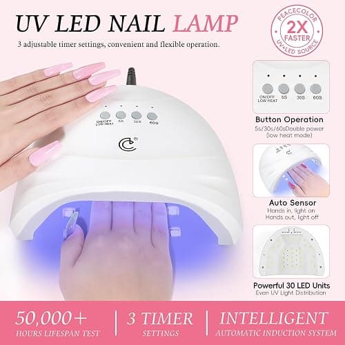 PEACECOLOR 72 Pcs Acrylic Nail Kit with Everything: Gel Nail Polish Kit with U V Light & Drill Machine Acrylic Powders 18Pcs Decoration Powder Base Top Coat Manicure Kit for Beginners Gifts for Women Girl Nail Extension Kit thumbnail 5
