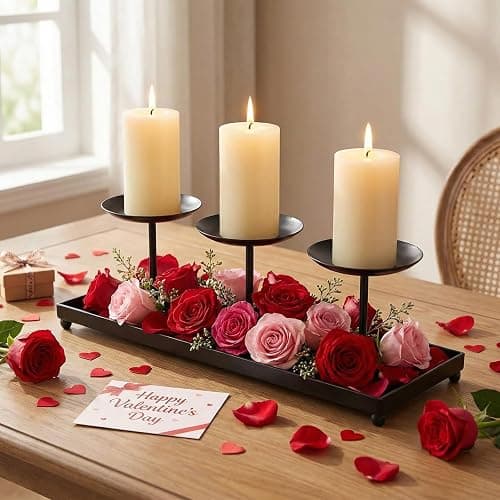 flangairy 3 Pillar Black Metal Candle Holders for Table Centerpiece, Fall Thanksgiving & Halloween Dining Table, Fireplace Mantel Decor, Tray Candlestick for Living Room Rustic Decorations thumbnail 8