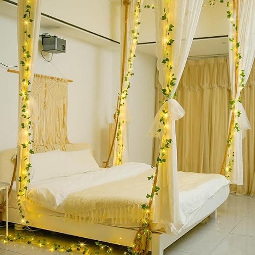 JMEXSUSS 33Ft Vines with Lights Battery Operated, 100 LED Ivy Vines with Fairy Lights Leaf with Remote for Bedroom Wall Room Wedding Birthday Party Decoration(Warm White) - IVY-Battery thumbnail 2