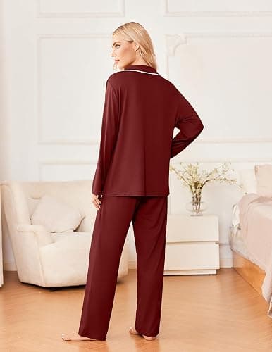 Ekouaer Womens Pajama Sets 2 Piece Long Sleeve Sleepwear Soft Button Down Pjs Lounge Set S-XXL thumbnail 3