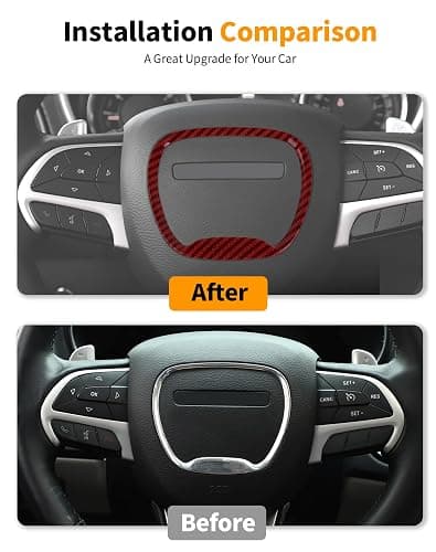 for Dodge Challenger/Charger/Durango 2015-2025 Central Control Steering Button Frame Trim Cover Interior Decoration Accessories, Red Carbon Fiber thumbnail 4