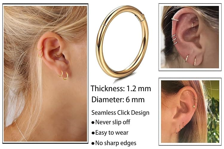 Unisex Dainty Tiny 18k Real Gold Plating Cartilage Huggie Hoop Earrings, 16G Surgical Steel Small Endless Hinged Hoops Earring for Earlobe Cartilage Helix Rook Daith Conch Nose Lip Body Piercing Jewelry thumbnail 4