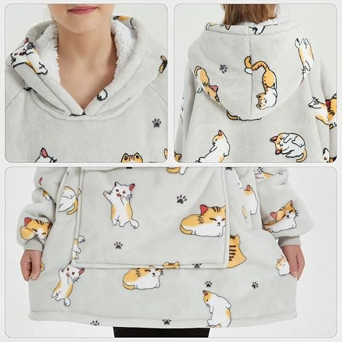 KFUBUO Wearable Blanket Hoodie for Kids Sherpa Patterns Oversized Sweatshirt Blanket With Pocket 6-10 Year Old Girl Boy Birthday Gifts Cat thumbnail 2