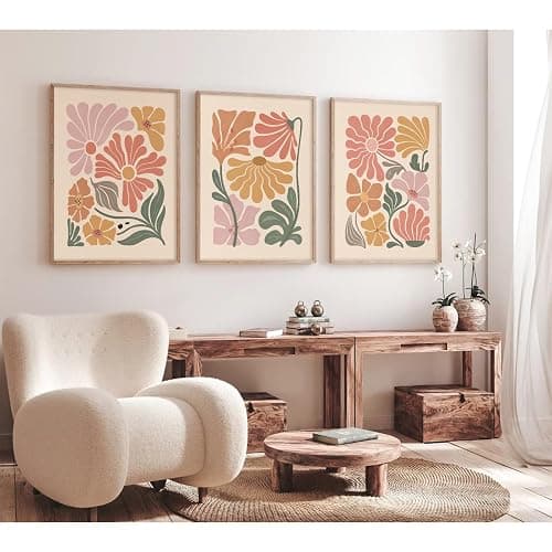 Boho Flower Wall Art Decor Abstract Floral Canvas Prints Botanical Plant Wall Art Pictures Minimalist Flower Market Painting Poster for Living foom Bedroom 16x24 Inch Unframed Set of 3 thumbnail 3