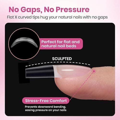 Beetles Gel Nail Tips Flat-X - Coffin Medium, 320pcs 16 Sizes, Pre-Etched Half Matte Full Cover Soft Acrylic Press on False Nail Extension Tips Easy DIY Salon Art for Flat & Natural Nail Beds thumbnail 4