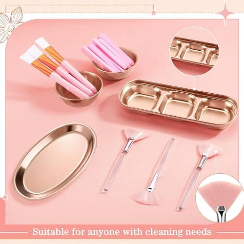 LemonRoad 25 Pcs Esthetician Facial Supplies Set, 3 Stainless Steel Mixing Bowls, 2 Serving Trays, 6 Brushes, 2 Hairbands, 12 Compressed Sponges for Women Facial Mask Spa Home Use(Rose Gold) thumbnail 3