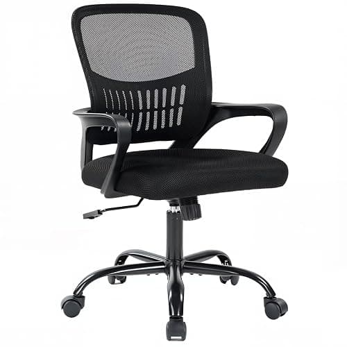DUMOS Home Office Computer Chair - Ergonomic Mid Back Desk with Lumbar Support and Rocking Mode, Height Adjustable with Fixed Armrest, for Conference Meeting Room, 360° Swivel, Adults, Black - Image 1