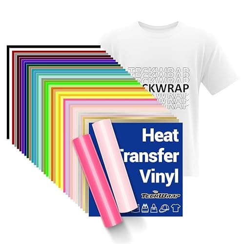 TECKWRAP Heat Transfer Vinyl for T-Shirts, Clothes, Bags & Pillows, 33 Sheets 12"x12" for Heat Press Iron On HTV Vinyl Compatible with Most Cutters, Easy Cut & Weed - Image 1