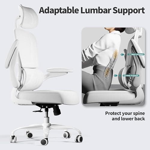 TRALT Office Chair Ergonomic Desk Chair, 330 LBS Home Mesh Office Desk Chairs with Wheels, Comfortable Gaming Chair, High Back Office Chair for Long Hours (White White) thumbnail 6