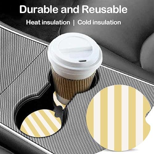 Ceramic Car Coasters – Absorbent Car Cup Holder Coaster Set for Women, Cute Aesthetic Car Accessories for Girls, 2 Pack (Golden Yellow) thumbnail 4
