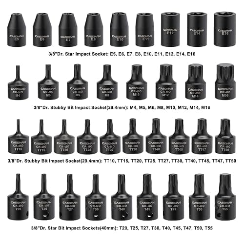 CASOMAN 84 Pieces 3/8" Dr. Master Hex & Torx Bit Impact Socket Set, CR-MO, SAE/Metric, Impact Grade, 3/8" Drive Allen Bit Socket Set thumbnail 4
