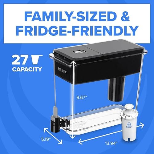 Brita X-Large 27 Cup Water Dispenser, Includes 1 Filter, Black | WQA and NSF/ANSI Certified, Reduces Chlorine, Copper, Mercury & Cadmium, Lasts 2 Months, Household Essential thumbnail 2