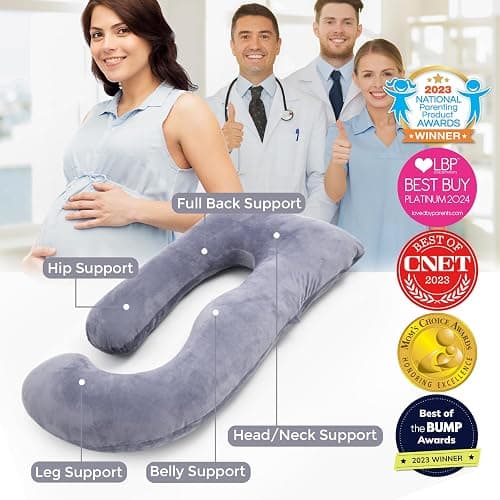 Momcozy Pregnancy Pillows for Sleeping, U Shaped Full Body Maternity Pillow with Removable Cover - Support for Back, Legs, Belly, HIPS for Pregnant Women, 57 Inch Pregnancy Pillow for Women, Grey thumbnail 4