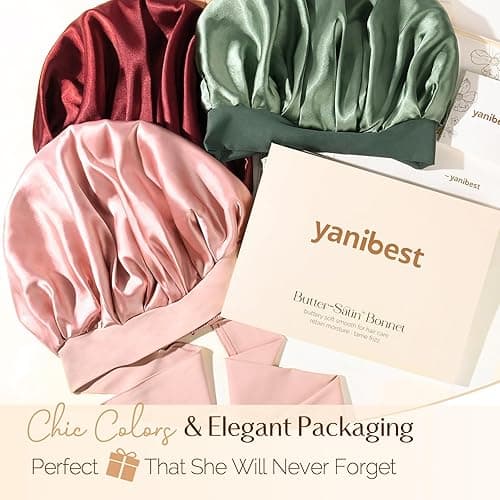 YANIBEST Silk Bonnet for Sleeping Women Satin Bonnet Double Layer Satin Lined Hair Bonnet with Tie Band Curly Hair Blush Pink thumbnail 8