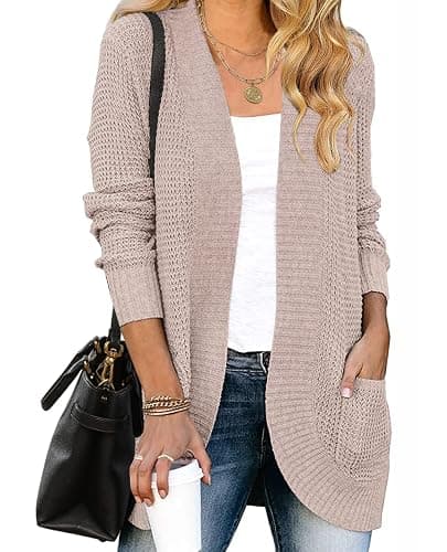 MEROKEETY Womens Long Sleeve Open Front Cardigans Chunky Knit Draped Sweaters Outwear - Image 1